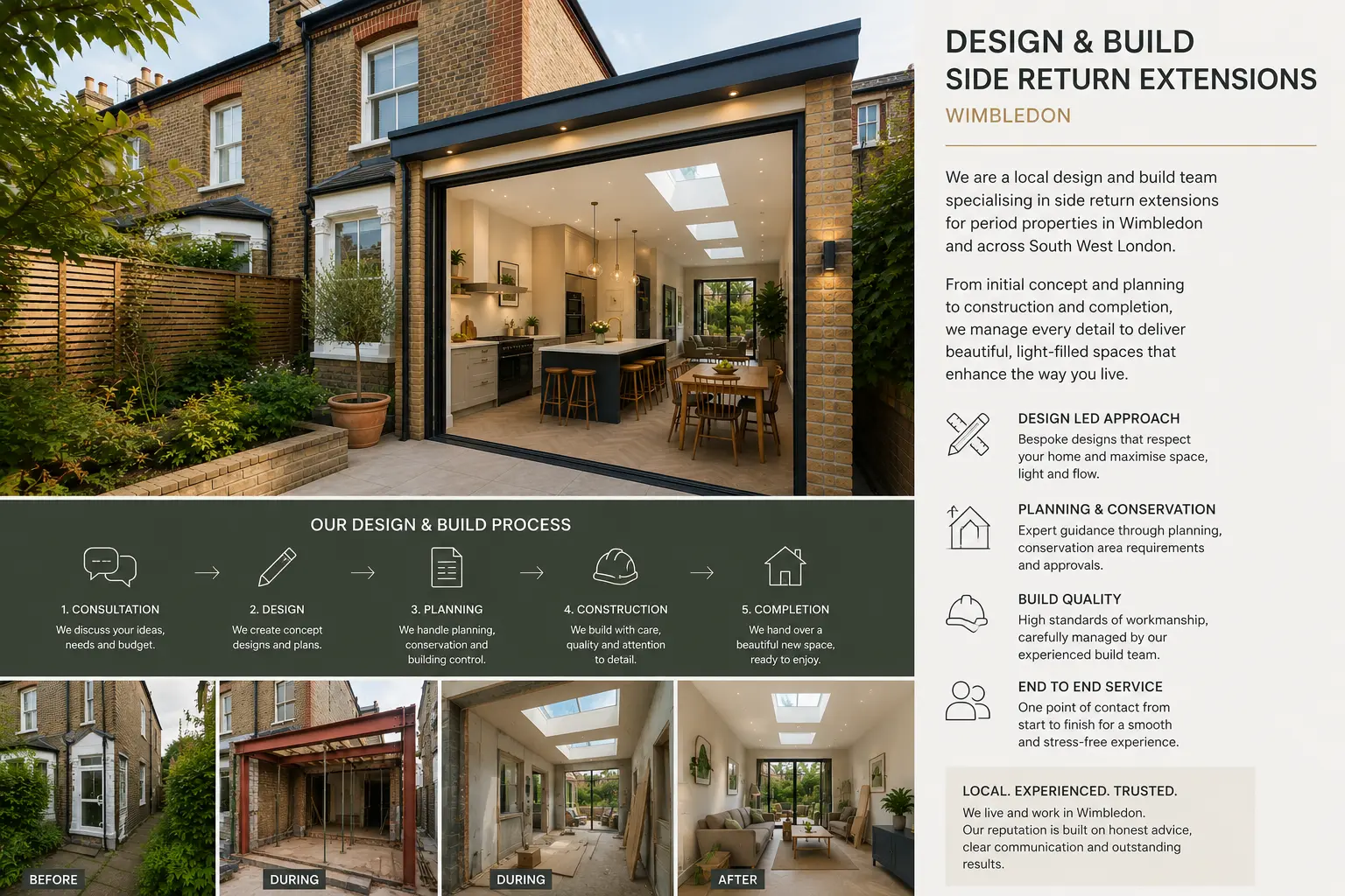 Design and build team delivering a side return extension project in Wimbledon