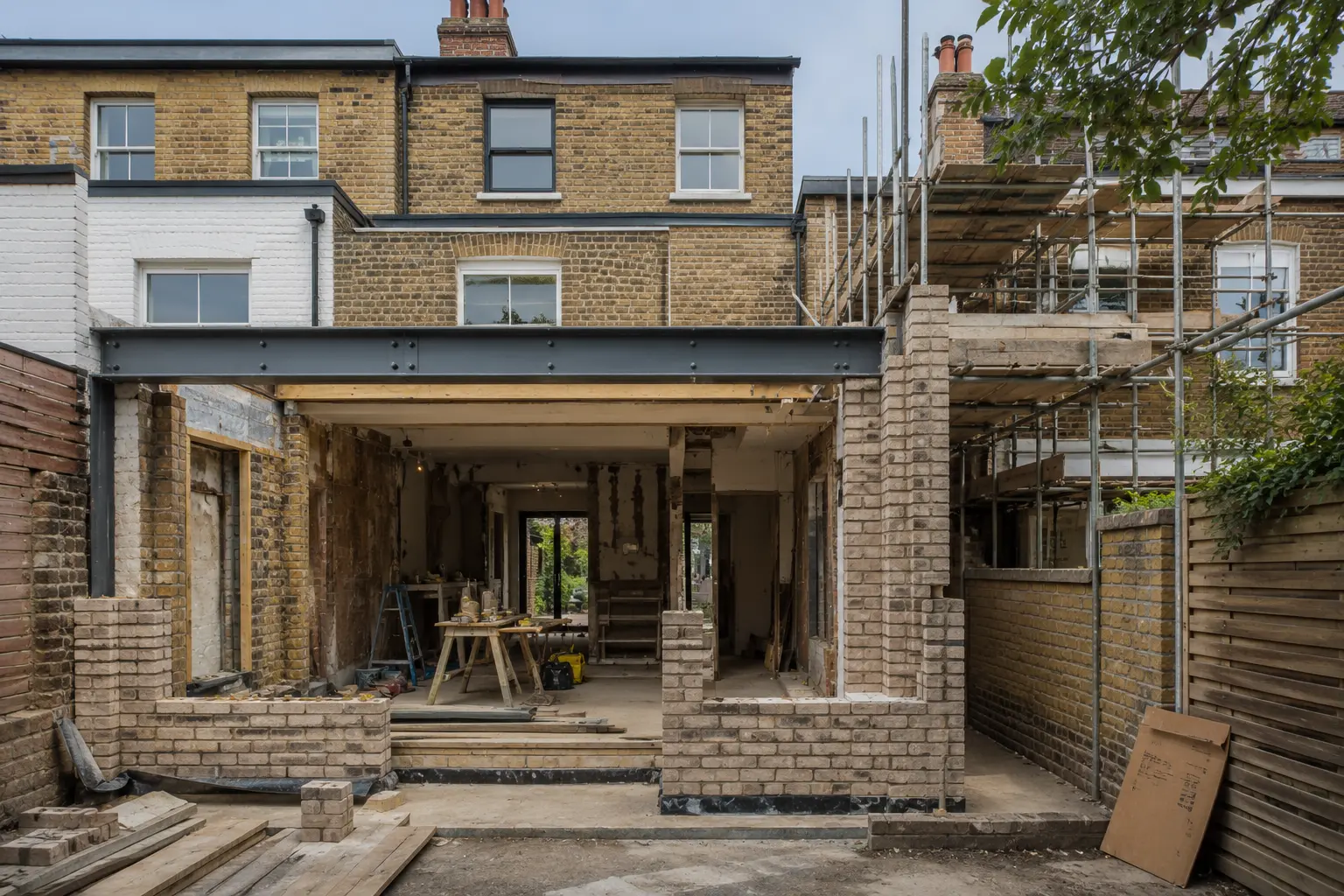 House extension under construction in East London showing new structure