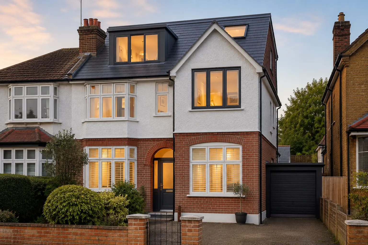Hip-to-gable loft conversion exterior on a semi-detached house in Streatham