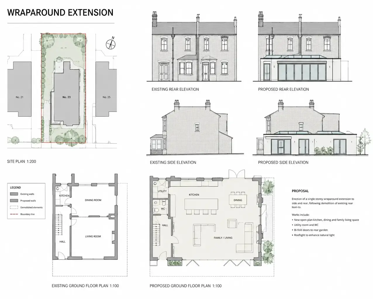 Planning drawings for a wraparound extension in Wimbledon, Merton