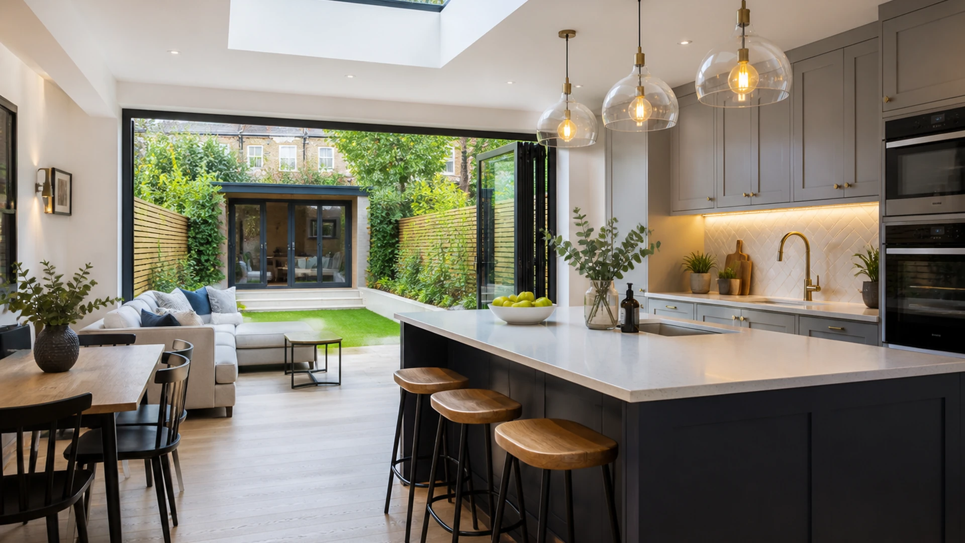 Open-plan kitchen created as part of a double-storey home extension in London