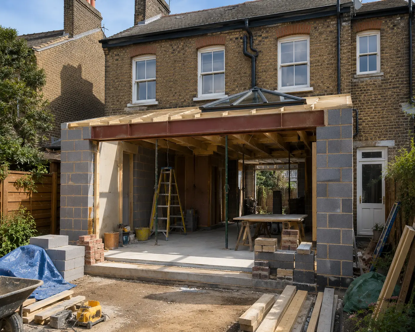 Single storey extension build in progress in Hammersmith, West London