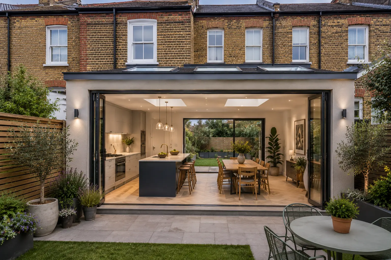 Rear kitchen extension in Chiswick with rooflights and open-plan dining space