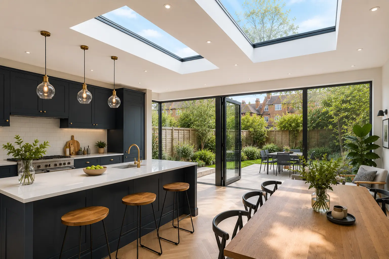 Roof lights bringing natural light into a Fulham kitchen extension in West London