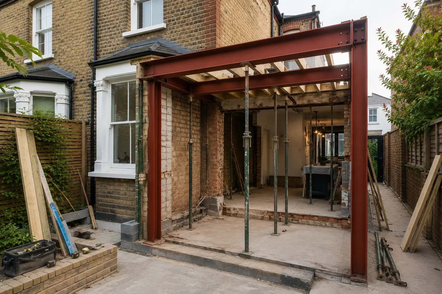 Structural steel installation for a side return extension in Wimbledon