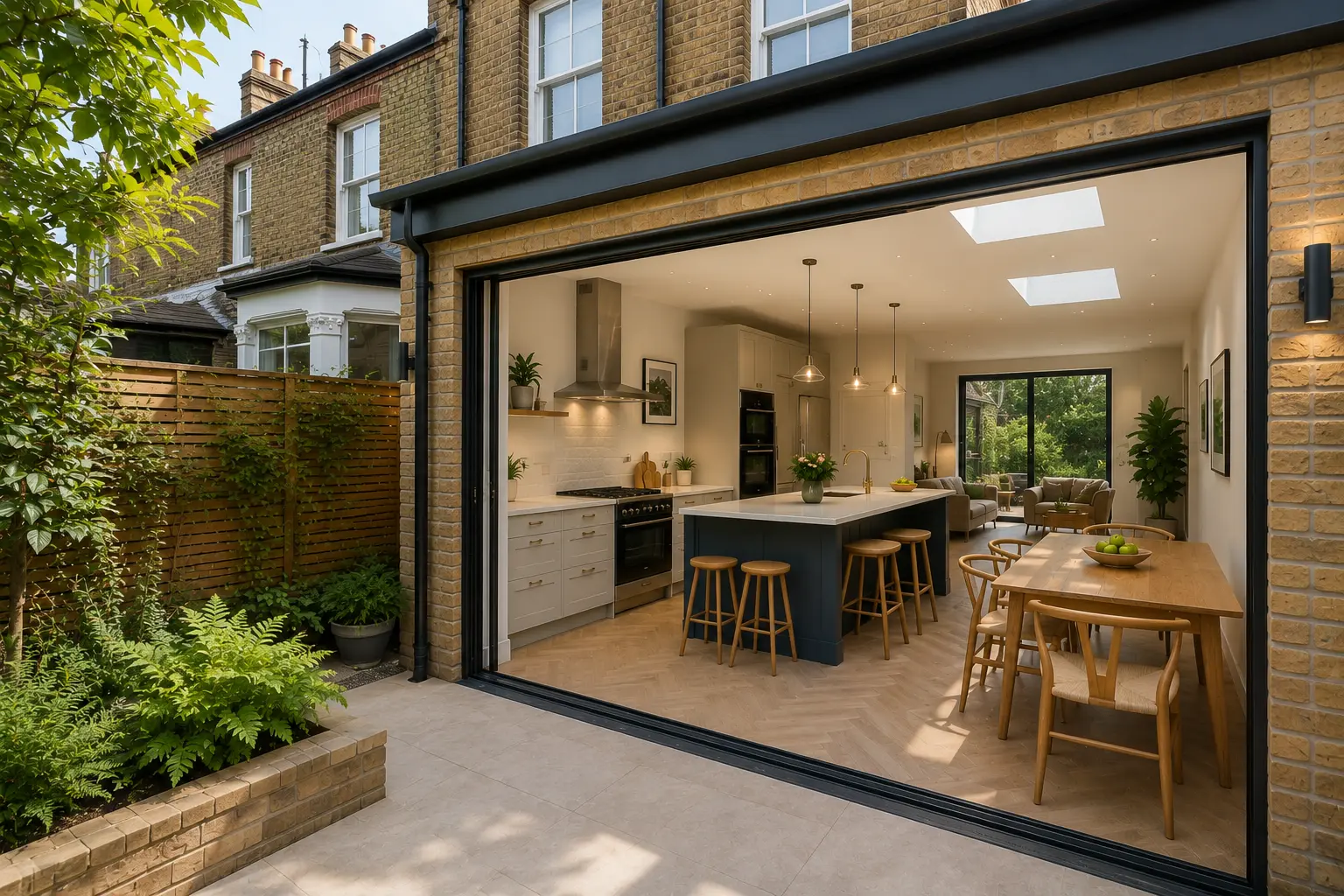 Side return extension in Wimbledon with slim sliding doors to the garden
