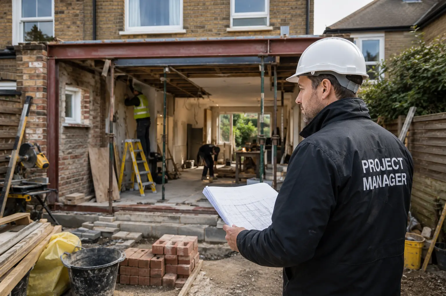 Project manager on site during a kitchen extension project in South London