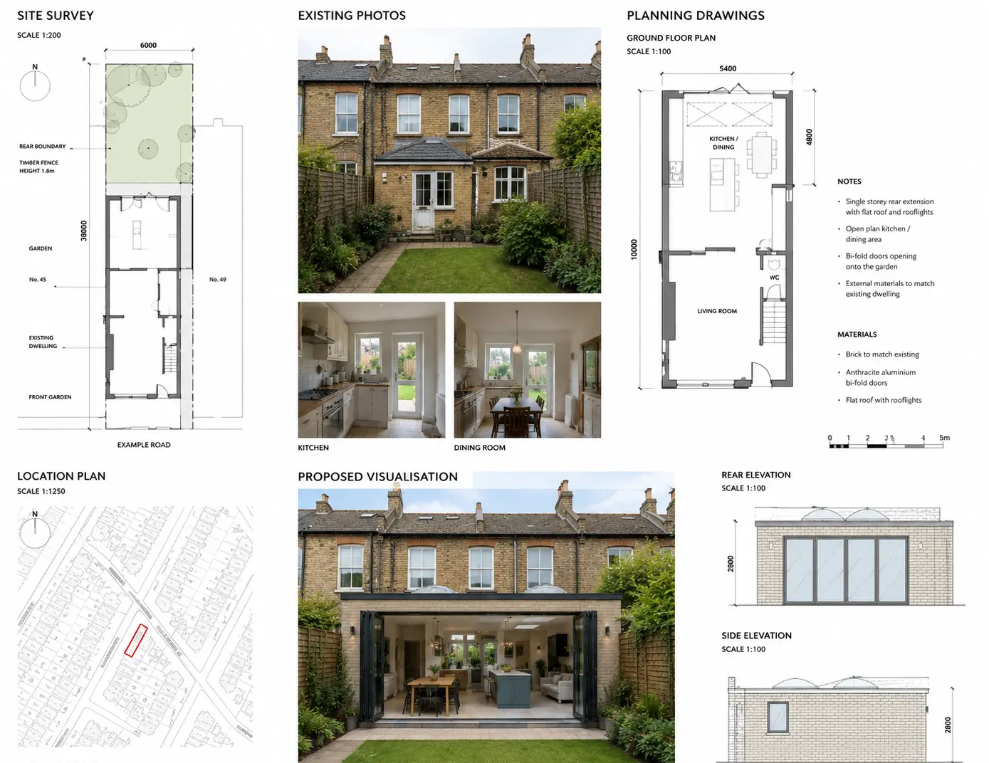 Planning drawings for a single storey extension in West London