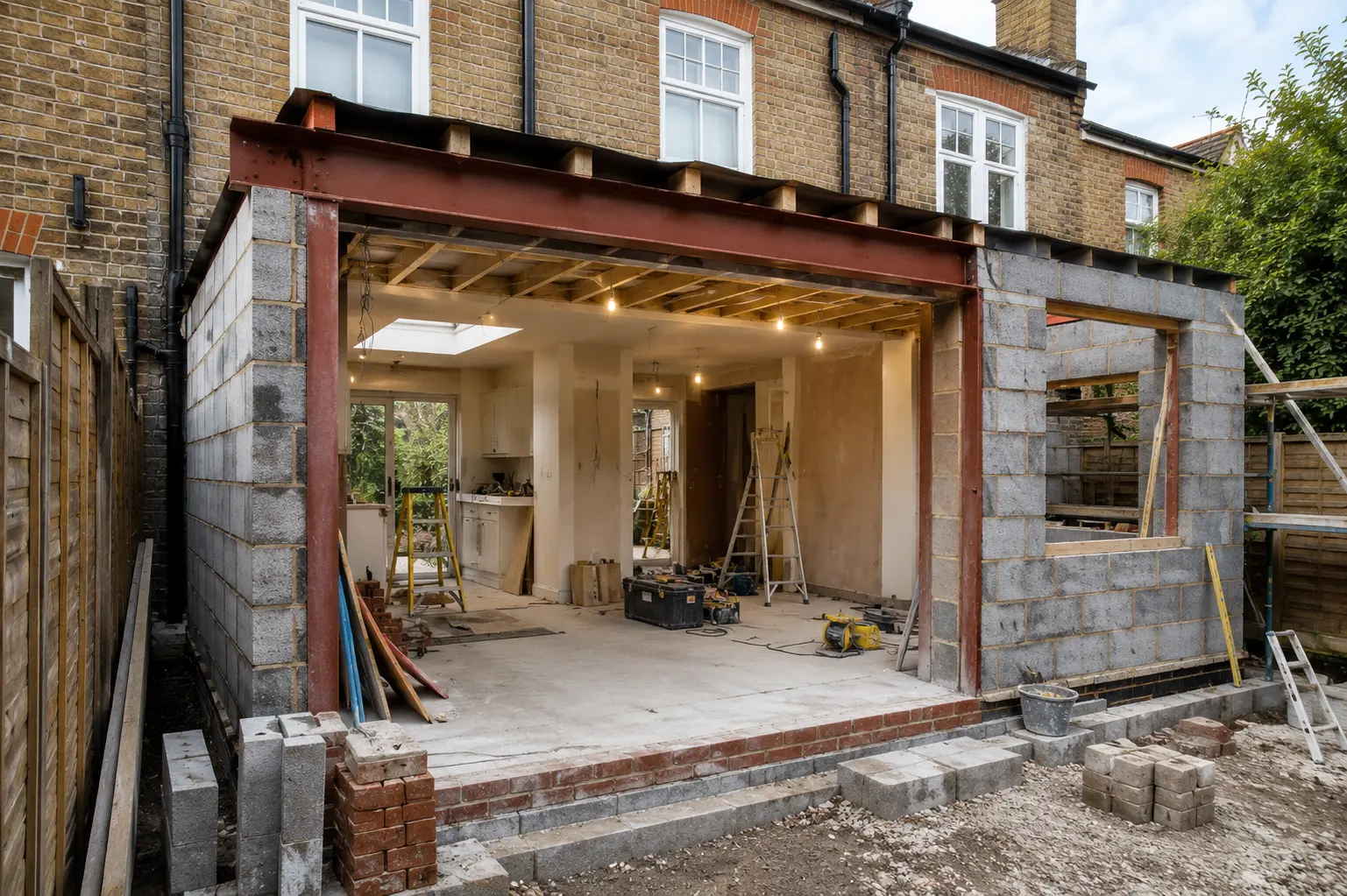 Kitchen extension build in progress at a West London residential property