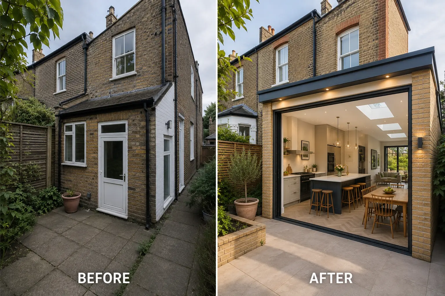 Before and after side return extension project in Wimbledon