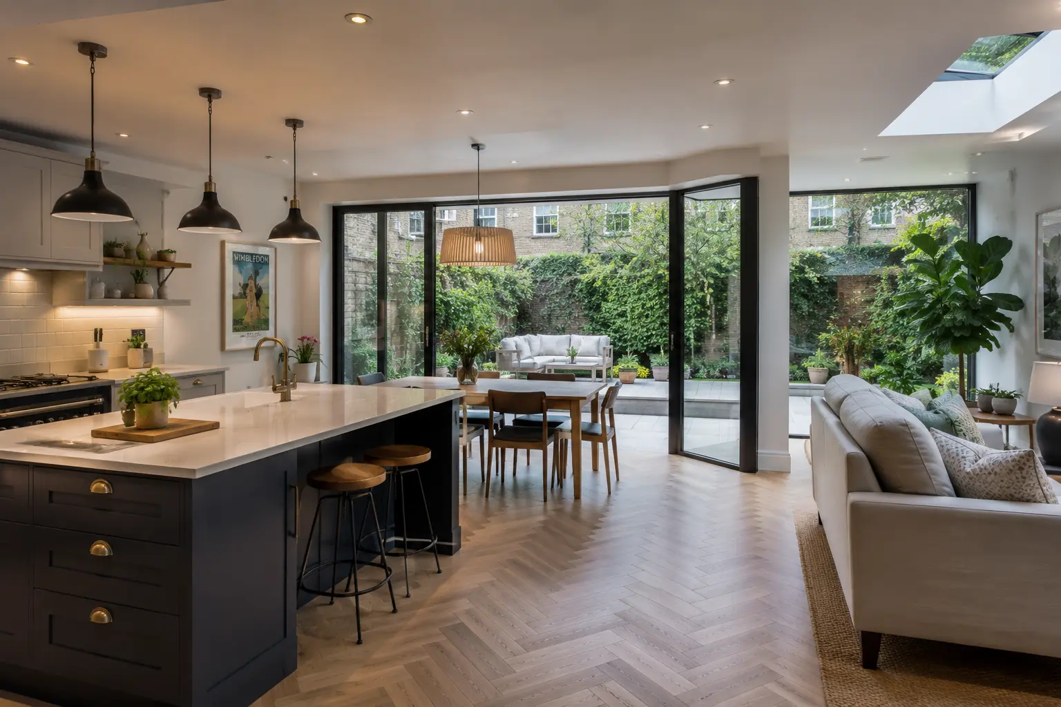 Rooflights bringing natural light into a Wimbledon wraparound extension