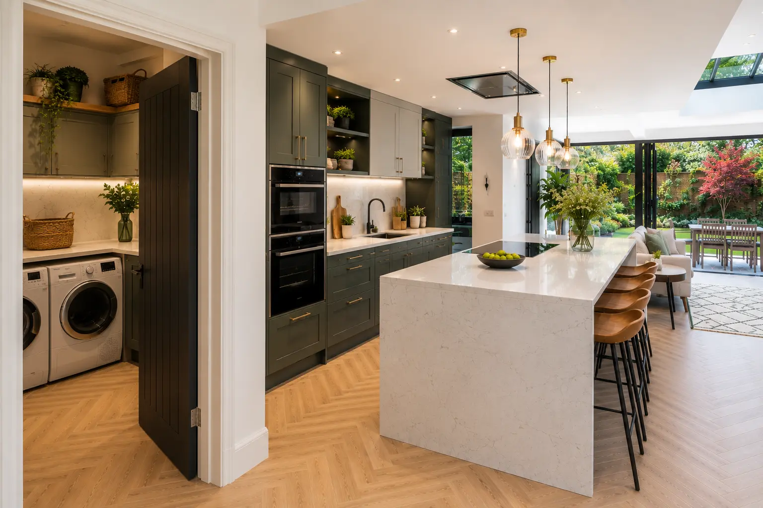 Utility room built into a Wimbledon wraparound kitchen extension